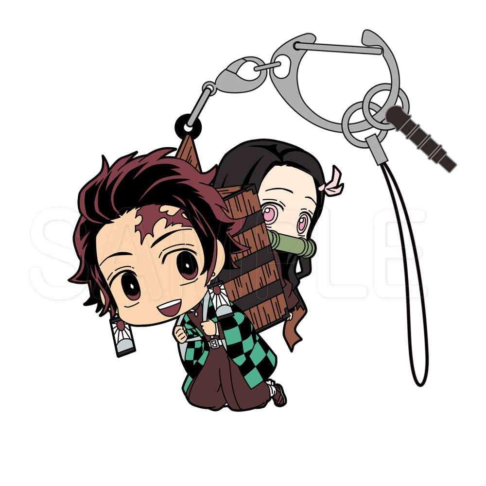 Demon Slayer - Tanjiro & Nezuko - Tsumamare Pinched Rubber Strap Keychain