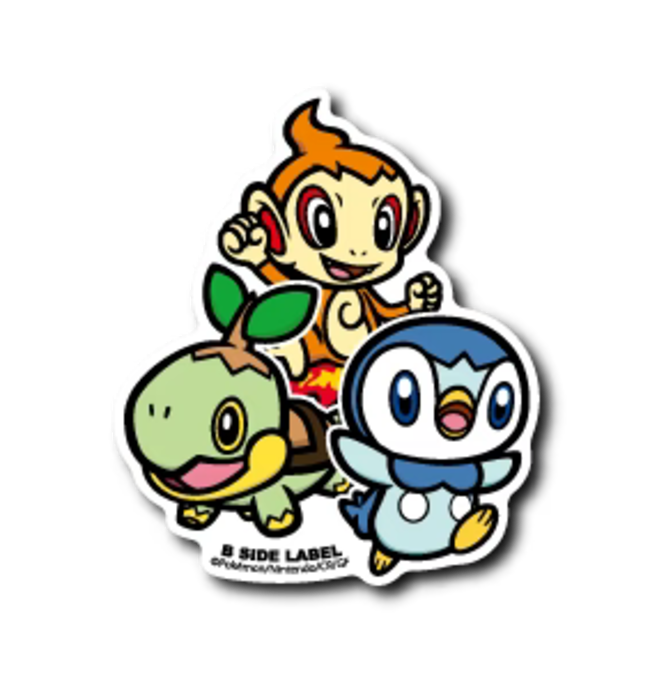 Official Pokemon B-Side Label Japan Sticker - Chimchar & Turtwig & Piplup