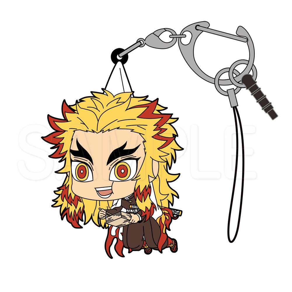 Demon Slayer - Kyojuro Rengoku Umai! - Tsumamare Pinched Rubber Strap Keychain - KEY-COS-0018